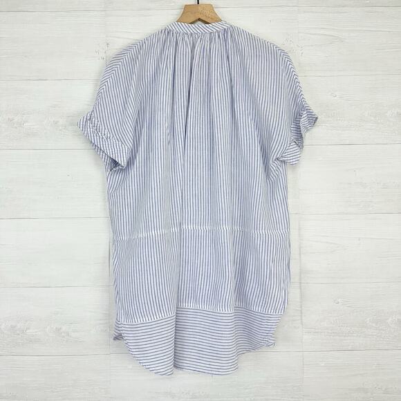 Free People For Keeps Oversized Tunic Top XS Blue Striped Linen Coastal Boho - Picture 8 of 16